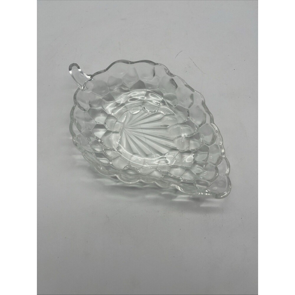 Vintage Clear Glass Bubble Grape Leaf Relish Dish By Anchor Hocking.